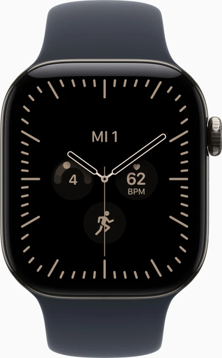 Apple Watch Series 12 (GPS + Cellular) 42mm Titan natur mit Sportarmband S/M navyblau