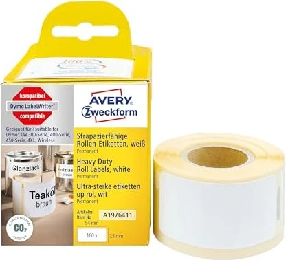 Avery-Zweckform Hochleistungsetiketten kompatibel zu Dymo 1976411, 25x54mm, wetterfest, weiß, 1er-Pack (160 Etiketten)