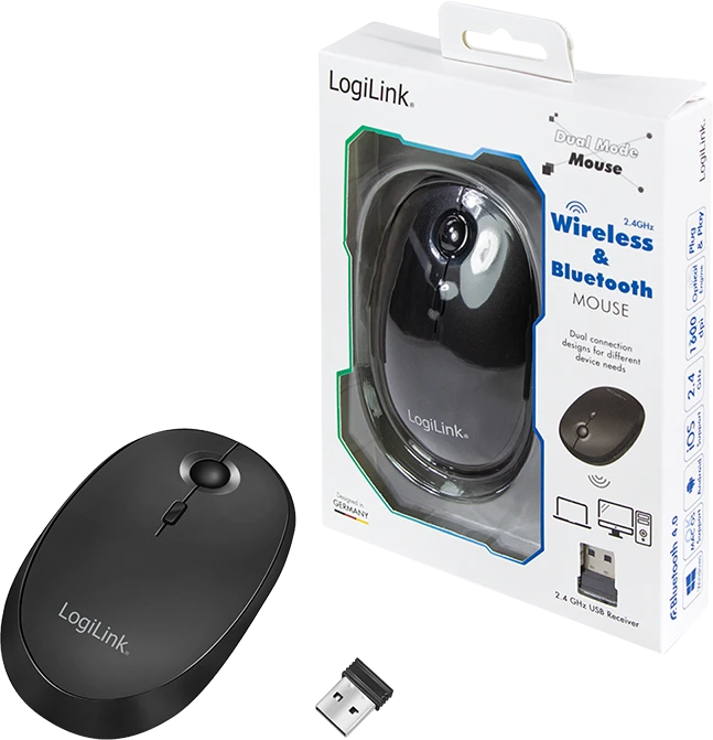 LogiLink Wireless & Bluetooth Dual Mouse schwarz, USB/Bluetooth
