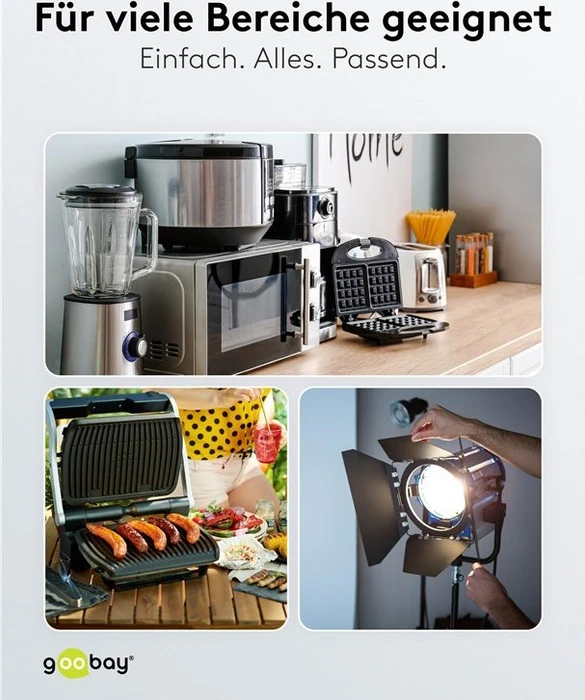 Wentronic Goobay Warmgeräte Netzkabel, Schutzkontakt auf Warmgerätestecker C15, weiß, 2m