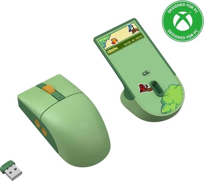 8BitDo Retro R8 Mouse mit Ladestation, Forest Wonder, grün, USB/Bluetooth