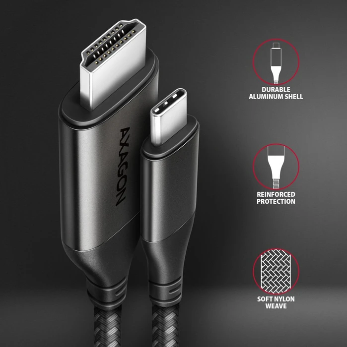 Axagon HDMI Adapterkabel, USB-C [Stecker] auf HDMI 2.1 [Stecker] 4K60Hz, Adapterkabel, 1.8m