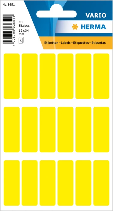 Herma Vielzwecketiketten, 12x34mm, gelb, 5 Blatt (90 Etiketten)