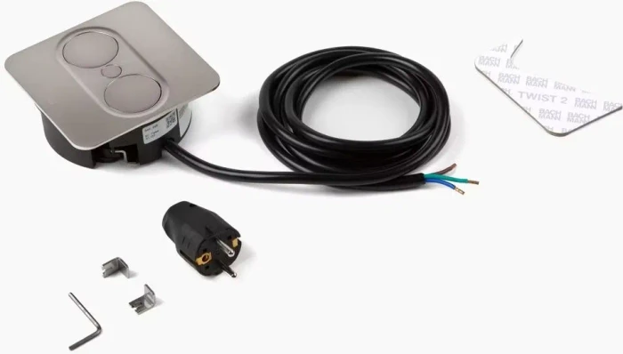 Bachmann Twist 2, 1-fach, 1x USB-Charger A/C, eckig, 2m, Edestahl-Optik