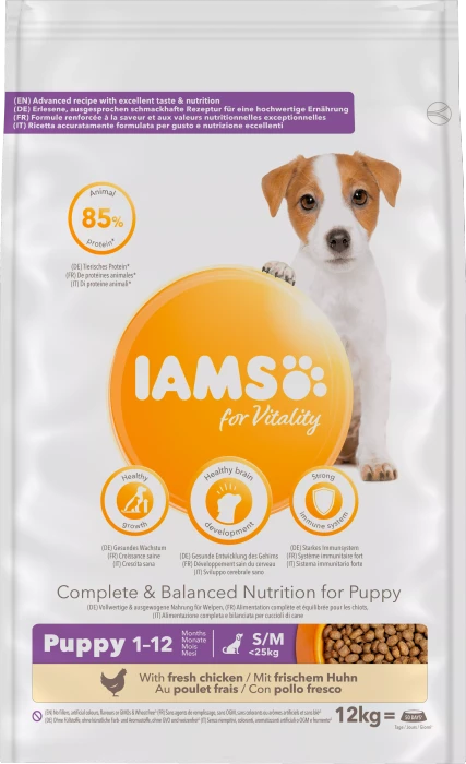 IAMS for Vitality für Welpen kleiner und mittelgroßer Rassen, mit Huhn, 12kg