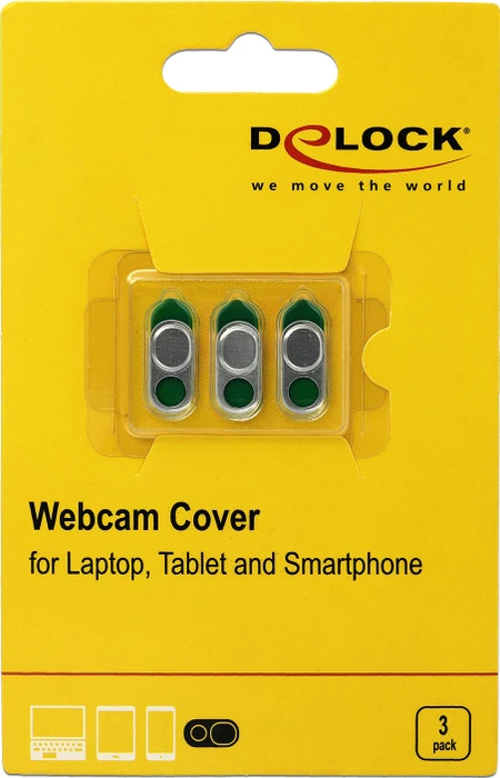 DeLOCK Webcam-Abdeckung, für Notebook, Tablet und Smartphone, 3 Stück, silber