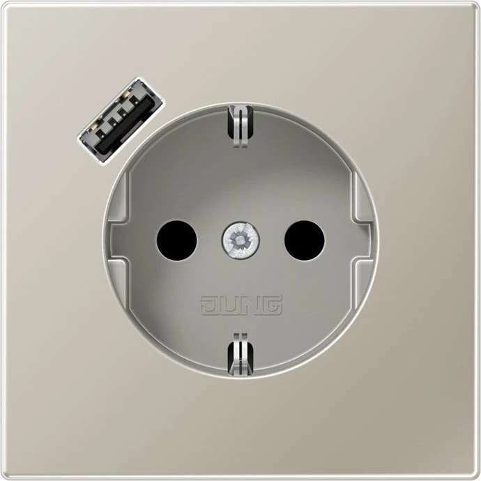 Jung SCHUKO-Steckdose mit USB-Ladegerät Safety+, edelstahl
