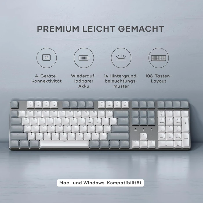 Satechi SM3 Slim Mechanical Backlit BT Keyboard, Light, weiß/grau, low-profile BROWN Switches, USB/Bluetooth, US