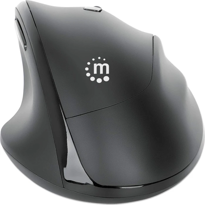 Manhattan Wireless Ergonomic Mouse with 2-in-1 USB Receiver, schwarz, USB