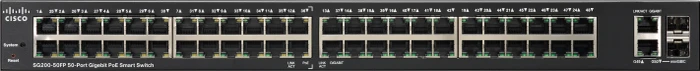 Cisco SG200 Rackmount Gigabit Smart Switch, 48x RJ-45, 2x RJ-45/SFP, 375W PoE