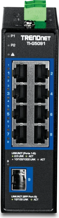 TRENDnet TI Hardened Industrial Railmount 2.5G Switch, 8x RJ-45, 1x SFP+
