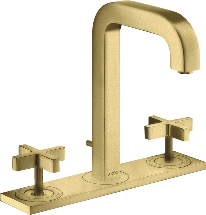 Hansgrohe Axor Citterio 3-Loch Waschbeckenarmatur mit Kreuzgriffen und Platte brushed brass