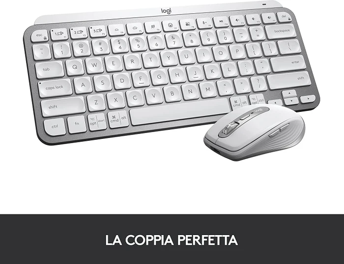 Logitech MX Keys Mini, LEDs weiß, Logi Bolt, Pale Gray, weiß/grau, USB/Bluetooth, IT