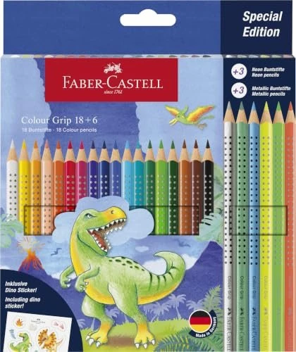 Faber-Castell Colour Grip Dino Edition Buntstift sortiert, Kartonetui, 24er-Set