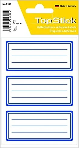TopStick Buchetiketten Blue Border, 82x36mm, weiß, 5 Blatt (15 Etiketten)
