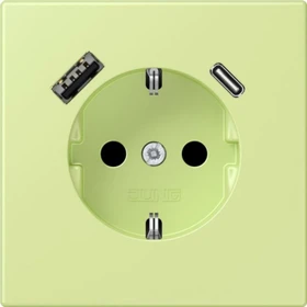 Jung Serie LS SCHUKO-Steckdose mit USB-Ladegerät Safety+, vert jaune clair