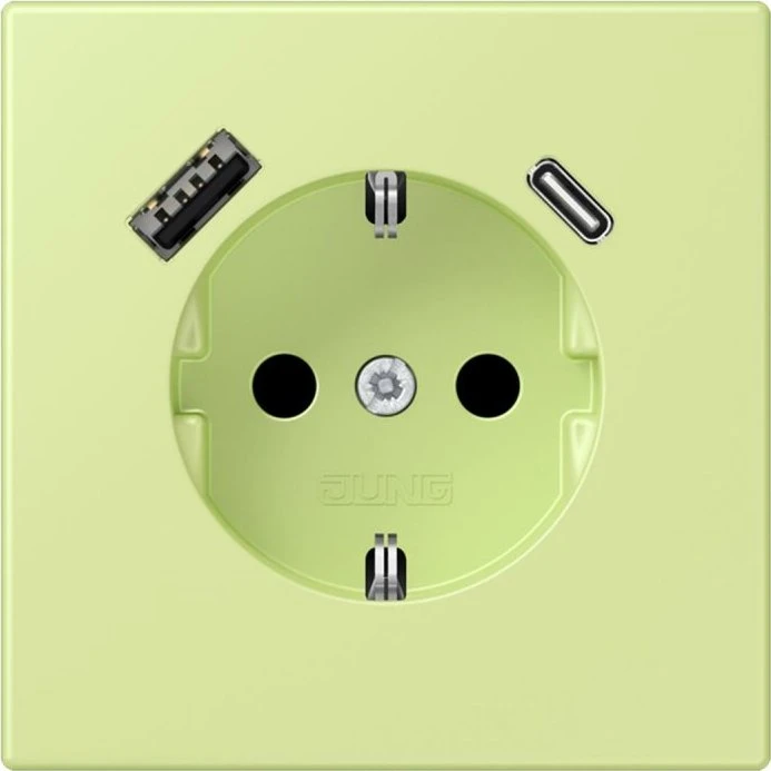 Jung Serie LS SCHUKO-Steckdose mit USB-Ladegerät Safety+, vert jaune clair