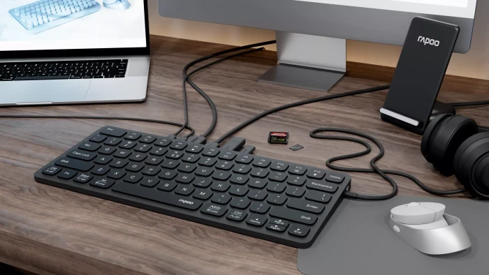 Rapoo UCK-6001 Ultraflache Tastatur, Dark Grey, mit 8-in-1 USB-C Multiport Adapter, USB, DE