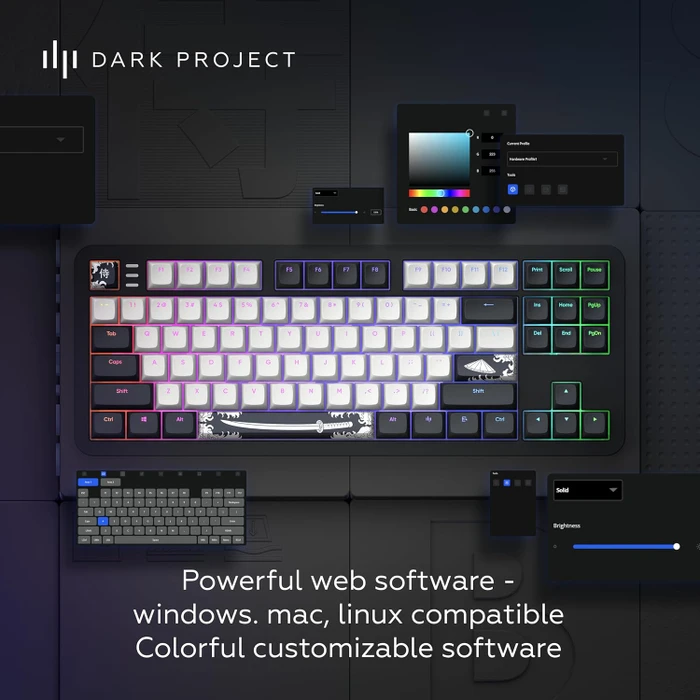 Dark Project ALU87B Bushido Gaming Keyboard, schwarz/weiß, LEDs RGB, g3ms Moonstone, USB, US