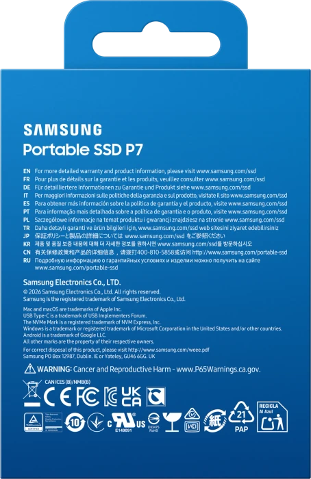 Samsung Portable SSD P7, 4TB, USB4