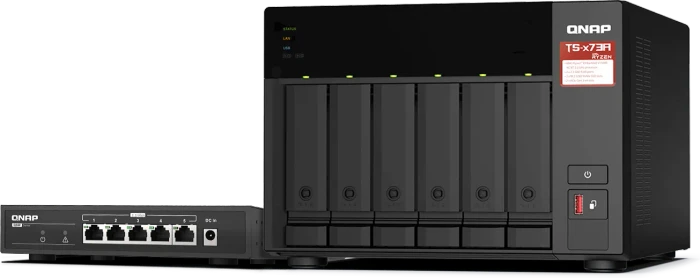 QNAP QuTS hero Turbo Station TS-673A-8G + QSW-1100 Desktop 2.5G Switch - Bundle