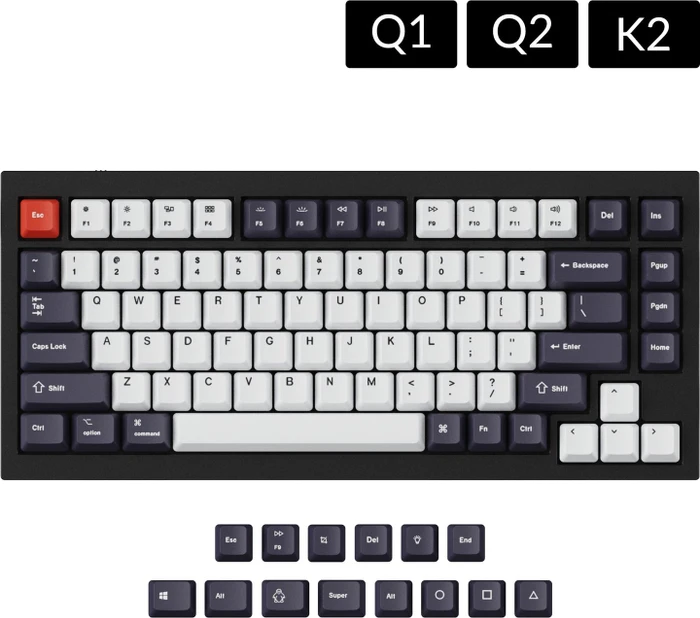 Keychron Q1/Q2/K2 OEM Dye-Sub Keycap-Set Bluish Black White, Kunststoff (PBT), Bluish Black White, schwarz/blau/weiß, 97 Tasten (83+14), ANSI-US
