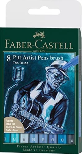 Faber-Castell PITT artist Pen The Blues Starter sortiert, 8er-Set, Kunststoffetui