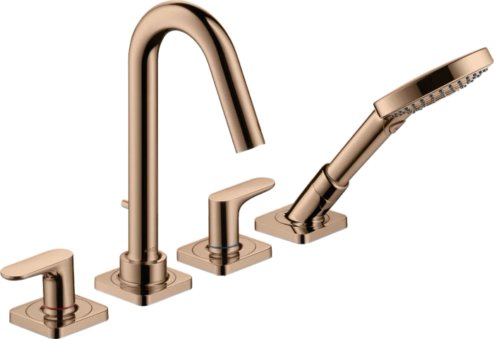 Hansgrohe Axor Citterio M 4-Loch Wannenrandarmatur mit Hebelgriffen und Rosetten polished red gold