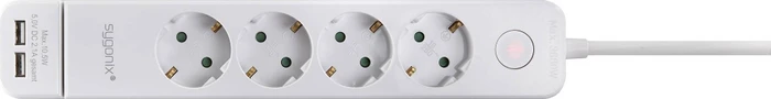 Sygonix Steckdosenleiste mit Schalter, 5-fach, mit abnehmbarem 2x USB-Ladegerät, 1.4m, weiß