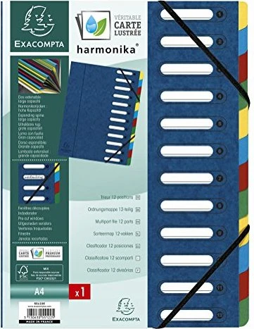 Exacompta Harmonika Ordnungsmappe mit ausgestanzten Fenstern, 12 Fächer, A4, blau, 6er-Pack