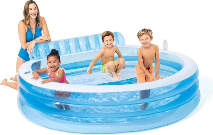 Intex Schwimm Center Family Lounge Pool Planschbecken mit Sitzbank rund 224x216x76cm