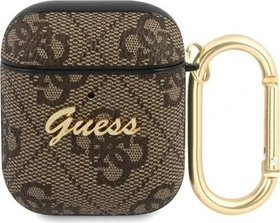 Guess Airpods 1 und 2 Hülle 4G Script Metal braun