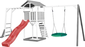 Axi Spielturm Beach Tower mit Klettergerüst, Rutsche und Nestschaukel weiß/grau/rot
