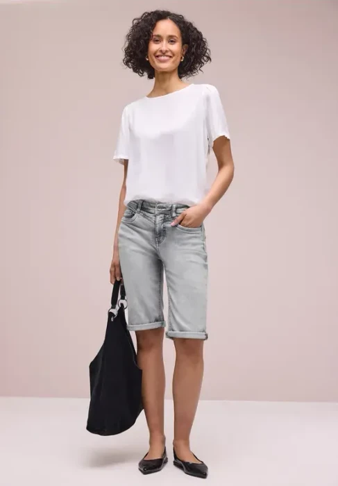 Street One Jane Bermuda Shorts mit Turn-Up Detail Jeans mid grey wash (Damen)
