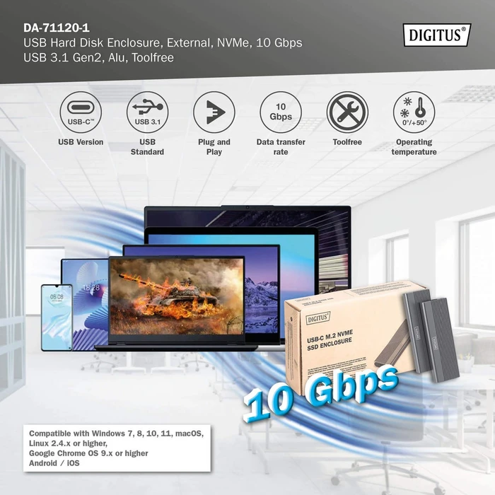 Digitus Festplattengehäuse für M.2 NVMe SSD, USB-C 3.1