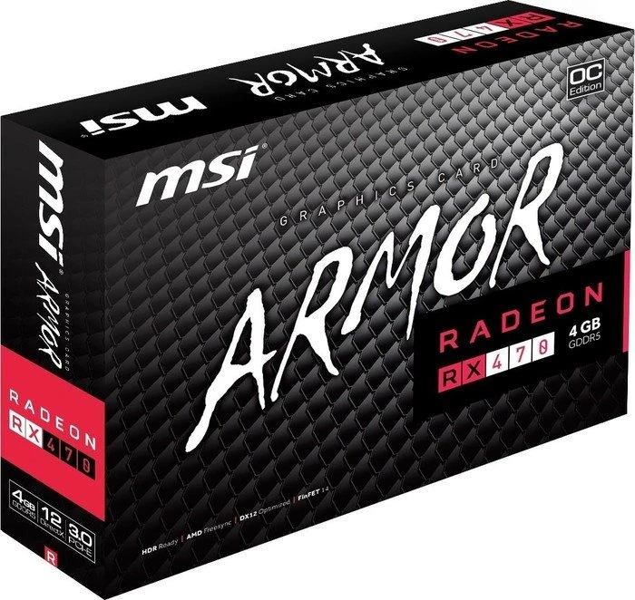 MSI Radeon RX 470 Armor 4G OC, 4GB GDDR5, DVI, HDMI, 3x DP