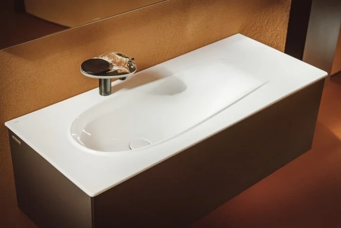 Laufen Ilbagnoalessi Möbelwaschtisch Slim, ohne Überlauf, inkl. Ablaufventil mit Ventilabdeckung Keramik