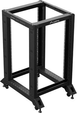 Lanberg Open Rack Series 19" Open Frame Rack 18HE, 4-Pfosten, mit Rollen, Flat Pack, tiefenverstellbar, 430-590mm, RAL 9004, 800mm tief