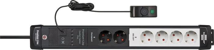 Brennenstuhl Premium-Line Comfort Switch Plus, 6-fach, 2x permanent, 4x schaltbar, 3m, schwarz/hellgrau