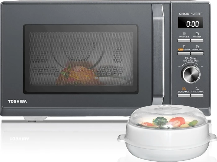Toshiba MW3-AC26SFI-MG Mikrowelle mit Grill/Heißluft grau