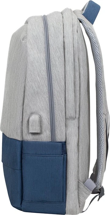 RivaCase Prater anti-theft Laptop Rucksack 17.3", Grey/Dark Blue