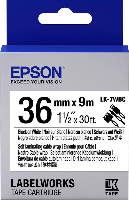 Epson LK-7WBC/LC-7WBC9 Cable Wrap Beschriftungsband, 36mm, schwarz/weiß