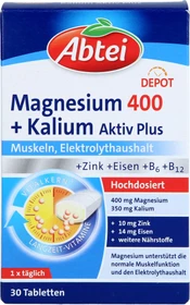 Abtei Magnesium 400 + Kalium Aktiv Plus Tabletten, 30 Stück