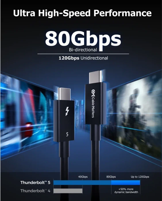 Cable Matters Thunderbolt 5 Kabel, 240W, schwarz, 0.3m (verschiedene Markenbezeichnungen)