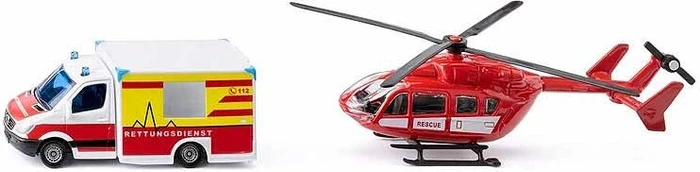 SIKU Super Mercedes-Benz Rettungswagen und Helikopter
