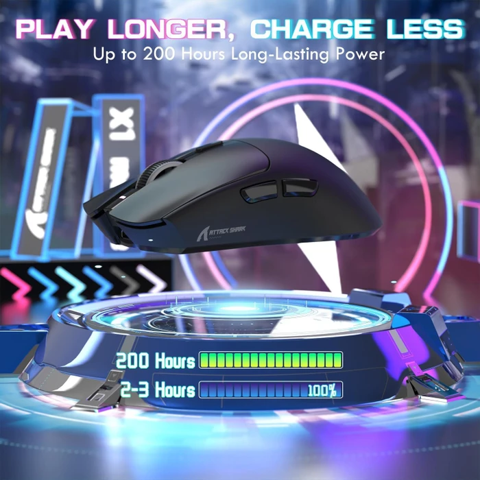 Attack Shark X1 Tri-mode Wireless Gaming Mouse mit Ladestation, schwarz, USB/Bluetooth