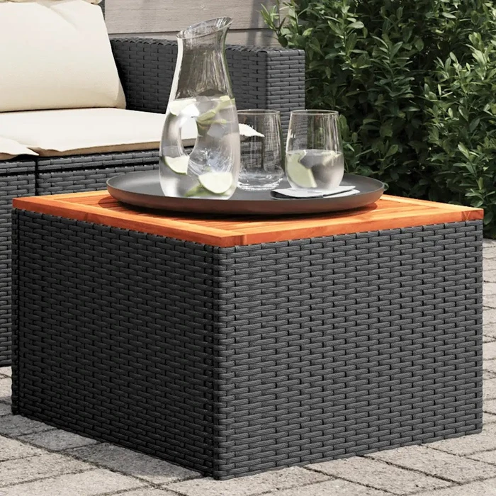 vidaXL Polyrattan/Akazineholz Gartentisch 55x47cm schwarz