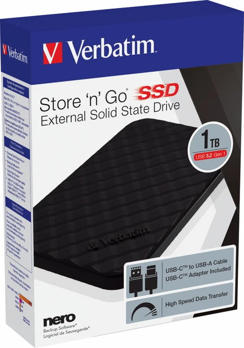 Verbatim Store 'n' Go Portable SSD, 1TB, USB-C 3.0