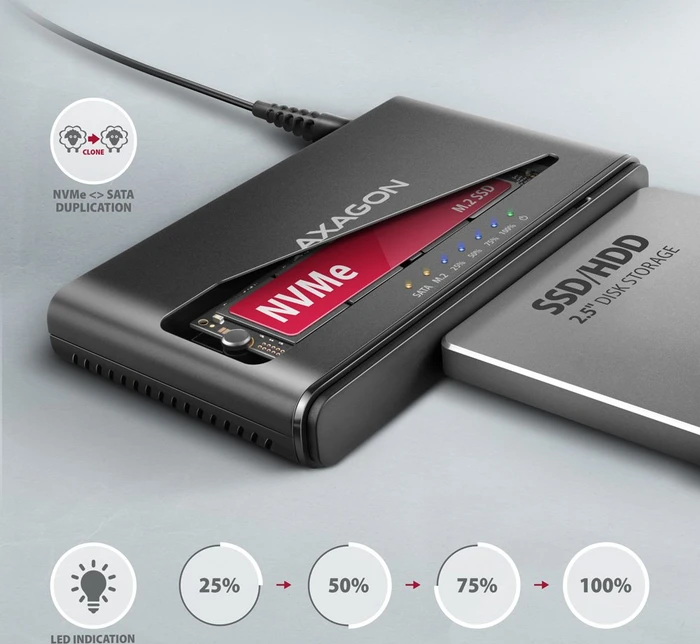 Axagon M.2/2.5"/3.5" Adapter, USB -> M.2 PCIe/SATA