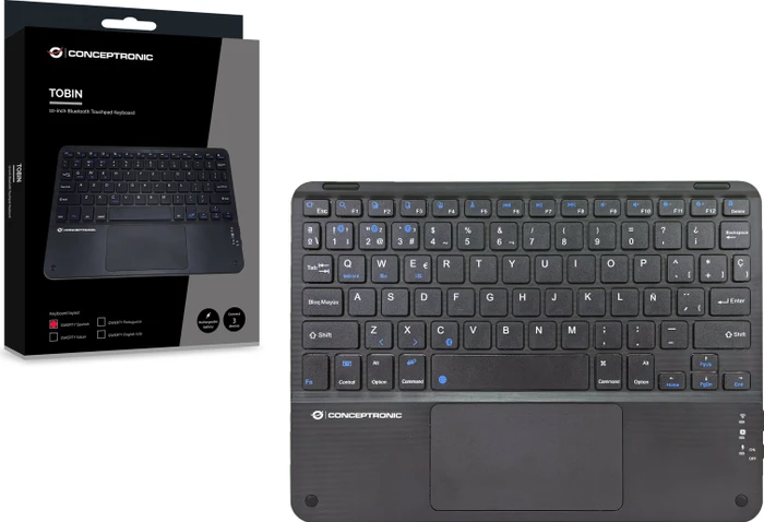 Conceptronic TOBIN01BES 10-Zoll-Bluetooth-Tastatur mit Touchpad, Bluetooth, ES